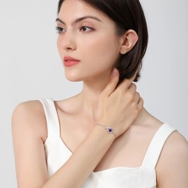 GEMLANTO 925 Sterling Silver Bracelet Infinity Created Amethyst February Birthstone Link Bracelets for Women Danity Birthday Jewellery Gifts for Her Mum, Adjustable Chain 17+1.5+1.5CM