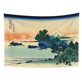 YONGFOTO 100x70cm Ukiyo-e Tapestry Mount Fuji 36 Views Room Wall Hanging Shichiri Beach in Sagami Province Landscape Wall Art Japanese Traditional Painting Toyo Style Tapestries