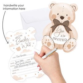 Big Dot of Happiness We Can Bearly Wait - Shaped Fill-In Invitations - Teddy Bear Baby Shower Invitation Cards with Envelopes - Set of 12
