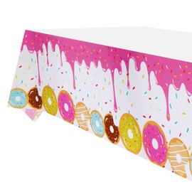 PHOGARY 3 Pack Donut Theme Tablecovers, Disposable Tablecloth, Dessert Time Party Supplies, Ideal for Girl Birthday Parties, Baby Showers, Donut Parties, Type2
