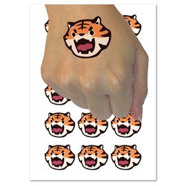 Cute and Fierce Tiger Head Temporary Tattoo Water Resistant Fake Body Art Set Collection - 54 1" Tattoos (1 Sheet)