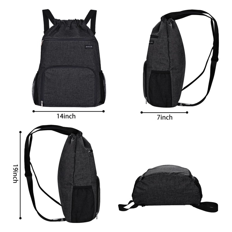 BAVELOE Drawstring Backpack with Wet Pocket & Shoe Compartment, Water-Resistant