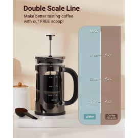 34 Ounce 1 Liter French Press Coffee Maker, Cafetera de prensa francesa de 34oz/1L con 4 filtros para cocina casera