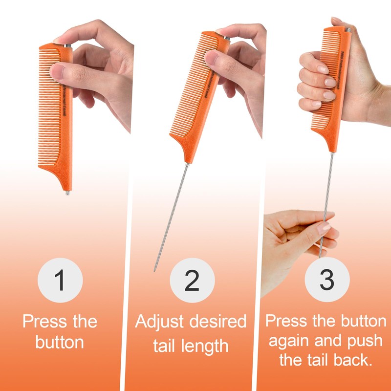 Jurrissa Rat Tail Combs for Parting,Protable Retractable Rat Tail Comb-Parting