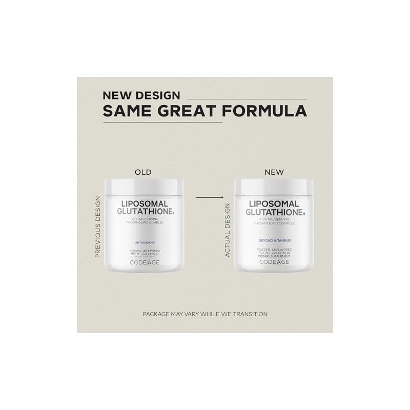 Codeage Polvo de Glutatión Liposomal - 1000 MG de L-glutatión