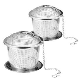 LELE LIFE Tea Strainers for Loose Tea, Tea Infuser for Loose Tea, Tea Infuser Made of 304 Stainless Steel, Fine Mesh with Extended Chain Hook and Drip Tray, Small, Pack of 2