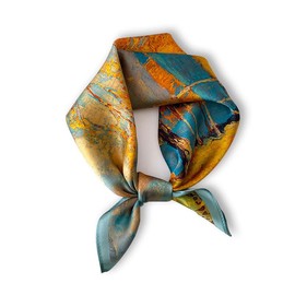 Weximil 100% Mulberry Silk Neck Scarf - 21'' x 21'' Lightweight Neckerchief - Women Men Small Square Digital Printed Scarves (Yello-blue)