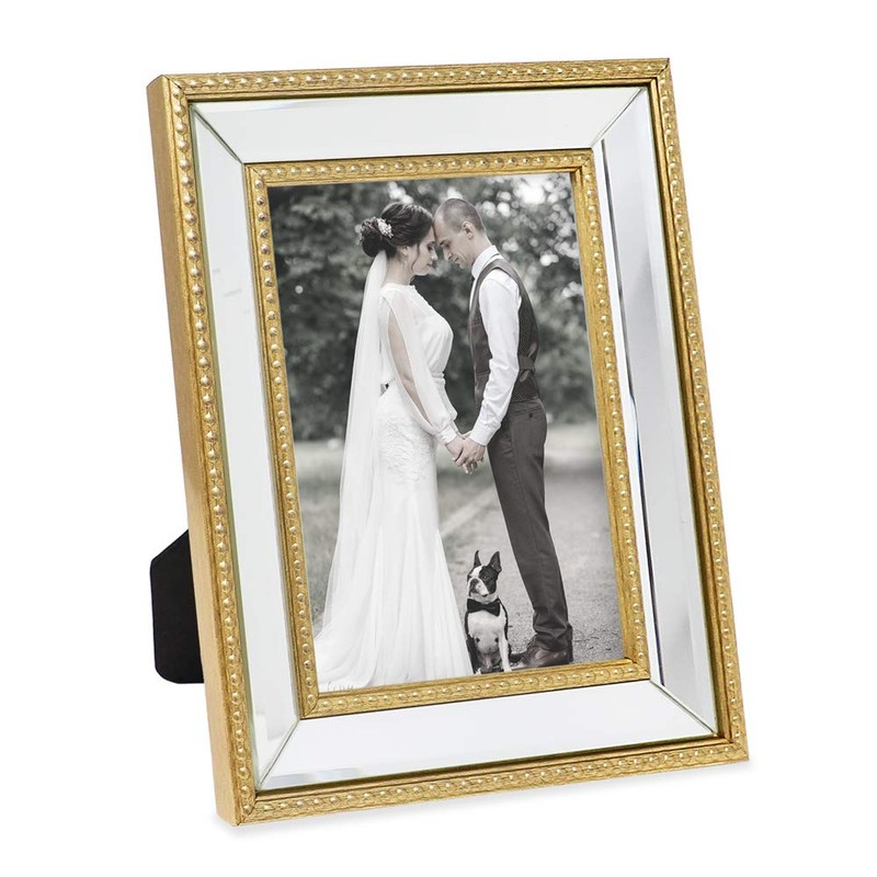 Laura Ashley 5x7 Gold Mirror Bead Picture Frame, Classic Mirrored