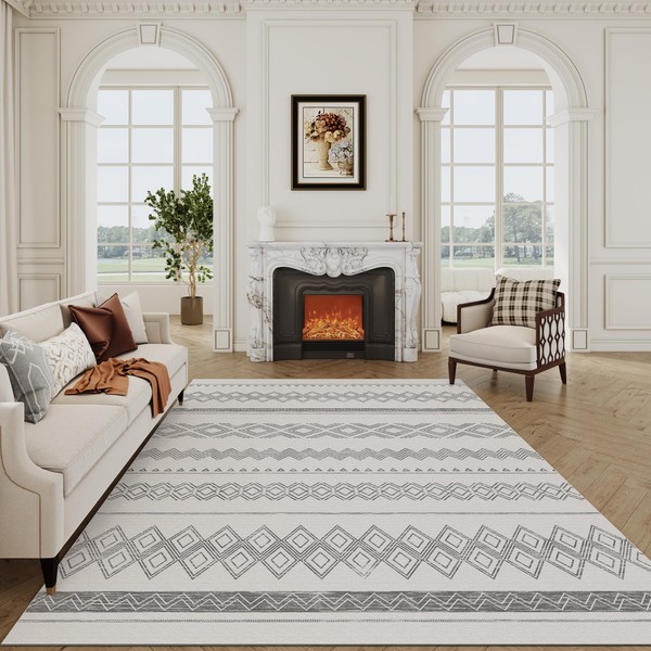 TTelephant Moroccan Washable Area Rug 8x10, Spill-Proof Surface, Non-Slip Backing,