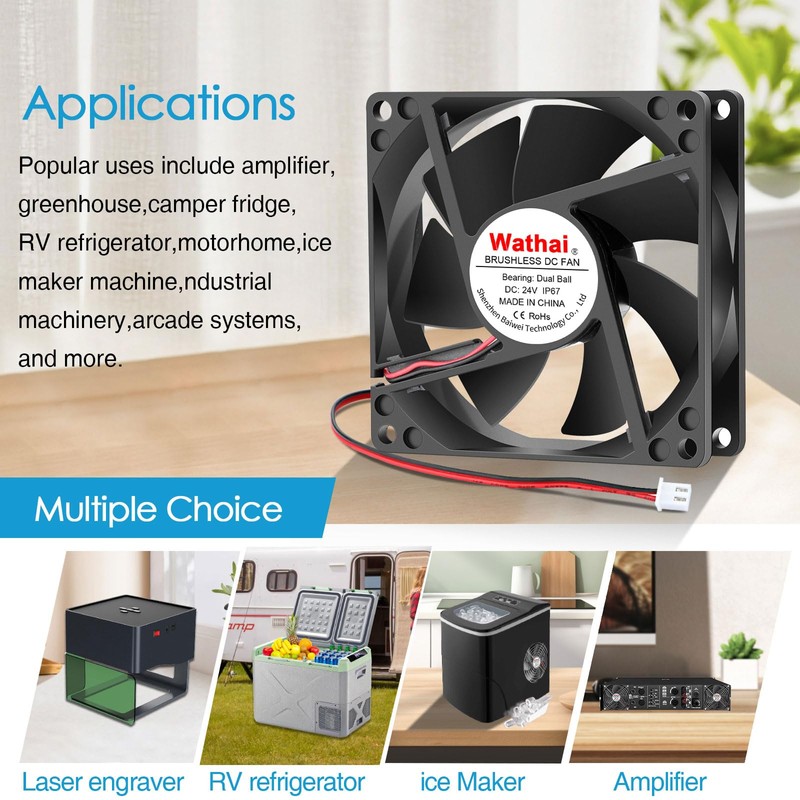 2 Pack Wathai IP67 Waterproof 80mm 24V DC Cooling Fan
