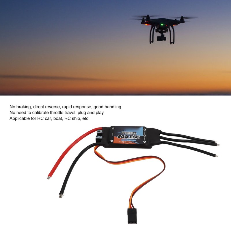 Black 60A Bidirectional Brushless ESC Rapid Response Brushless Electric Speed