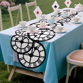 1 Pcs Wonderland Tea Party Decoration 15" x 70" Clock Table Runner Decor Wonderland Curious Clock Table Runner Decoration for Birthday Wedding Dinner Party Favor Supplies (Black and White)