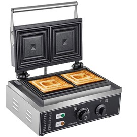 Sandwich Maker, 110V Commercial 2Pcs Sandwich Makers and Panini Presses with Non-stick Plates, LED Indicator Lights Sandwich Toaster for Bakeries, Home