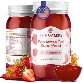 TrueSeaMoss Wildcrafted Irish Sea Moss SuperFood - Made with Premium Sea Vegetables - Vegan-Friendly, Supports Digestive Health - Made in USA (Strawberry, Pack of 1)