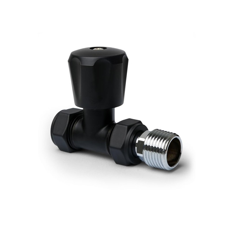 Black Straight Thermostatic Radiator Valves TRV Modern Radiator Valves 15mm