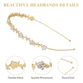 4 Pcs Rhinestone Headbands, Bridal Wedding Headband, Crystal Flower Girl Headpiece, Goddess Leaves Crown Metal Hair Band, Fairy Hair Accessories for Women, Prom Tiaras for Birthday Party