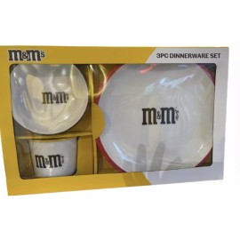 M&M's World Glass Dinnerware Set with Bowl Plate and Mug New with Box