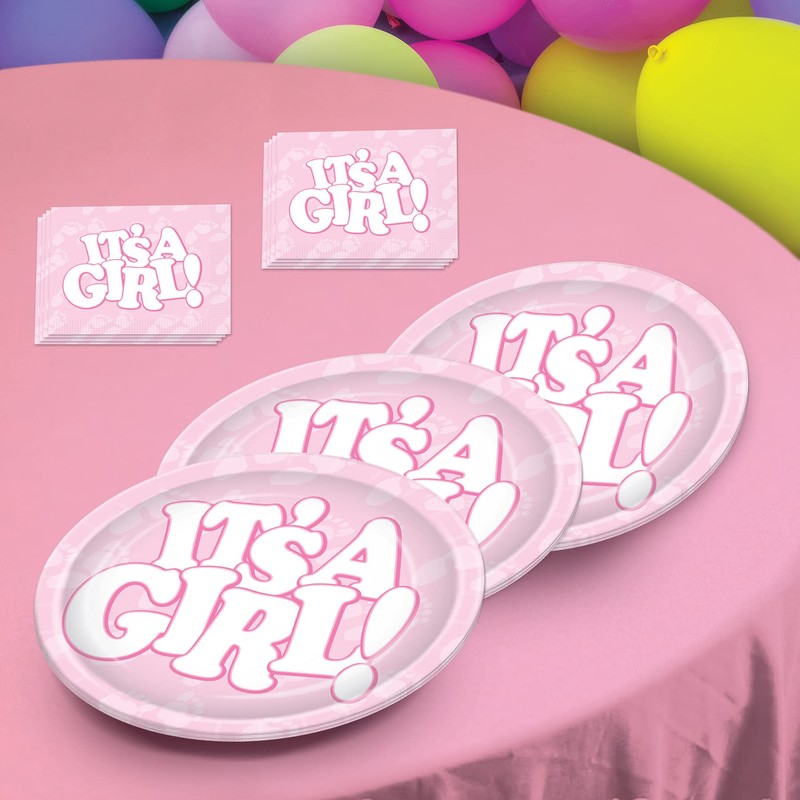 Beistle It's A Girl Plates, 9-Inch, Pink/White