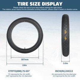 MEGHNA Fat Bike Tire 24 inch Electric Bike Tire Fat Tire 24 x 3.0 inch (75-507) Heavy Duty Knobby Anti-Slip Foldable Replacement All Terrain Tire for E-Bike Snow Bike Kids Bike, 2 Set 24 inch