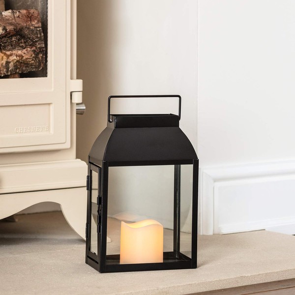 Lights4fun Regular Black Metal Battery Operated LED Flameless Candle Lantern for Indoor Outdoor Use