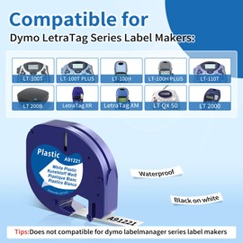 5 x Compatible for Dymo Letratag Label Tape 12 mm x 4 m Tapes, Compatible for Dymo Letratag Label Maker XR LT-100H LT-100T 200B, Black on White
