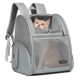 Cat Backpack Carrier for Small Dogs and Medium cat Puppy Kitten Bunny Pet Carrier Backpack Collapsible with Fully Ventilated Mesh with Safety Leash (Gray, 12.9" L x 10.62" W x 15.5" H - M)