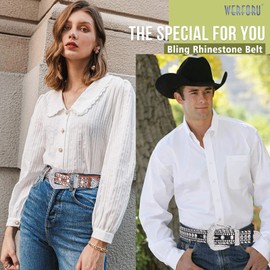 Rhinestone Studded Western Leather Belt,Women Ladies Vintage Cowgirl Bling Design Waist Belts for Pants Jeans Dresses (Brown, Fits Pants Size 26"-31")