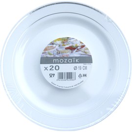 MOZAIK 20 White Silver Rim Plastic Plates 19cm