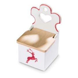 GMUNDNER KERAMIK Salt Barrel with Wooden Lid Size L 9.5 cm x W 9.5 cm x H 18 cm Bordeaux Red Deer Crockery Handmade in Austria