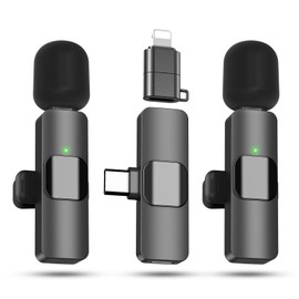 AMASDA AMASDA 2 Pack Wireless Lavalier Microphone for iPhone, iOS and Android Phone, Lapel Mic Noise Reduction Plug-Play Mini Microphone for Video Recording, Interview, Podcast, Vlog, Tiktok, YouTube, Gift