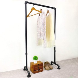 MBQQ Industrial Pipe Clothing Rack,29.9in Length Vintage Commercial Grade Pipe Clothes Racks,Rolling Rack for Hanging Clothes Retail Display,Heavy Duty Steampunk Iron Garment Racks,Retro Black