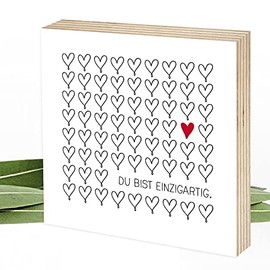 Wunderpixel¬Æ Holzbild Du bist einzigartig - 15x15x2cm zum Hinstellen/Aufh√§ngen, echter Fotodruck mit Spruch auf Holz - schwarz-wei√ües Wand-Bild Aufsteller zur Dekoration oder Geschenk-Idee Herz