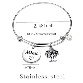 BEKECH Mimi Gifts Mimi Jewelry Expandable Wire Bangle with Family Tree Charm Grandmother Bracelet (Mimi Bracelet)