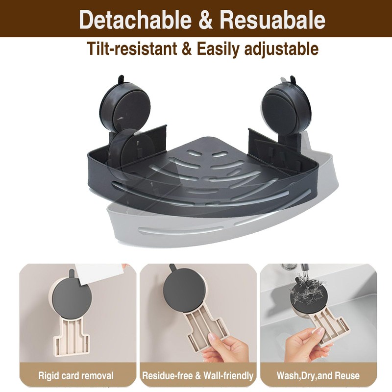 2Pack Suction Cup Corner Shelf, No Drill Bathroom Wall Mounted