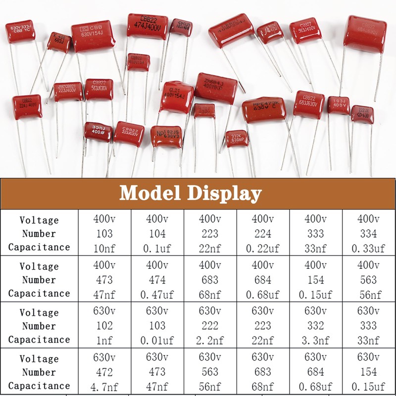 50pcs CBB Metallized Polyester Film Capacitors 102(1nf) 630V