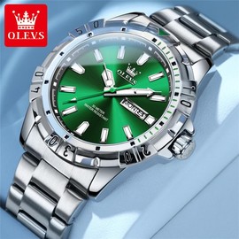 OLEVS Mens Watches Stainless Steel Watches for Men Silver Blue Dial Business Dress Analog Quartz Classic Casual Date Wrist Watches Luminous Waterproof