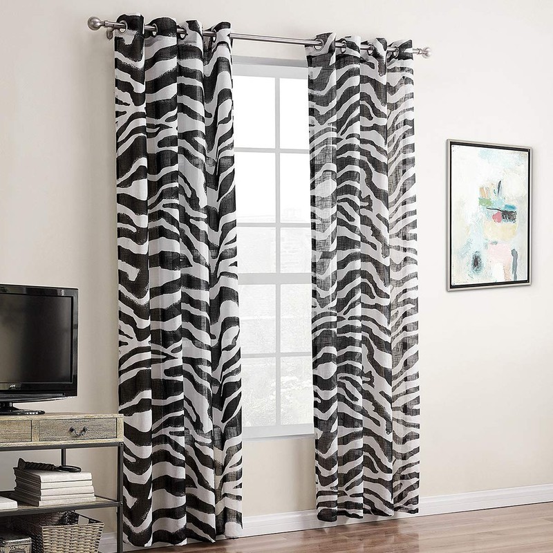 vctops Zebra Pattern Curtains Grommet Top Semi Sheer Linen Textured