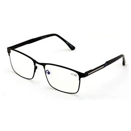 V.W.E. Men Rectangular Stainless Steel Reading Glasses Anti Blue Ray Lens - Computer Reader - Wide Fitment (Black, 1.50)