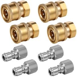 Shimeyao 4 Sets NPT 1/4 Inch Pressure Washer Coupler Quick Connect Plug Male Female 1/4 Quick Connect Fittings Pressure Washer Adapters Accessories(Npt Internal Thread)