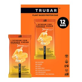 TRUBAR Vegan Protein Bar, I Scream for Orange Cream, Gluten Free, Plant Based Protein, Dairy Free, Non GMO, Soy Free, No Sugar Alcohols, 12G Protein, 13G Fiber, Healthy on the Go Snack Bars, 12 CT