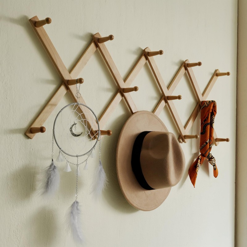 SKOLOO Hat Rack for Wall with 14 Hooks, Solid Wooden,