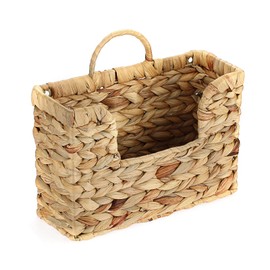 BTSKY Mail Organizer Wall Mounted File Holder Natural Water Hyacinth Magazine Basket Wall Hanging Magazine Holder Mail Storage Basket Bin for Home Office, 11.8 x 4.3 x 7.9 Inch