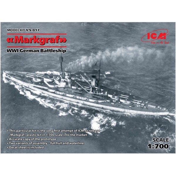 ICM S.017 Markgraf (Full Hull & Waterline) WWI German Battleship Model kit, Grey
