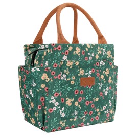 Joymee Lunch Bag Women Insulated Lunch Box Cute Corduroy Reusable Leakproof Large Capacity Lunch Tote Bag for Women Men Adult with Bottle Holder and Side Pockets for Work - Corduroy Multi-Floral