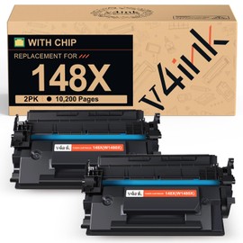 v4ink 148X W1480X High Yield (with Chip) Compatible Toner Cartridge Replacement for HP 148A 148X W1480A W1480X for HP Pro 4001 4001n 4001dw 4001dn MFP 4101 4101fdw 4101fdn Printer Ink (2-Pack Black)