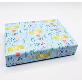 2 Sheets Merry Xmas To You Son Wrapping paper Christmas Blue Family Relation Giftwrap (PA)