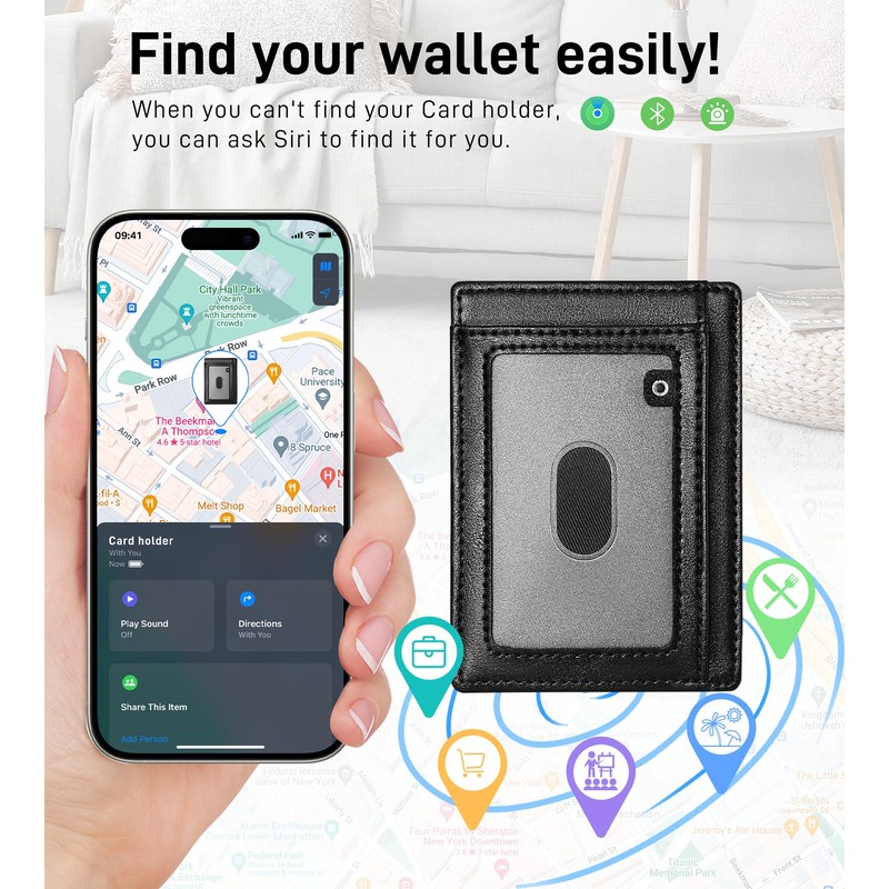 Auskang Slim Wallet with Find My Credit Card Holder with