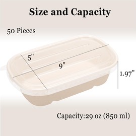 Aksipo 50 Pack 29 Oz Disposable Meal Prep Containers with Lids, Rectangle Paper Bowls with Lids for Salad,Leftovers, Leak-proof To Go Box Cardboard Lunch Box Compostable Take Out Food Containers