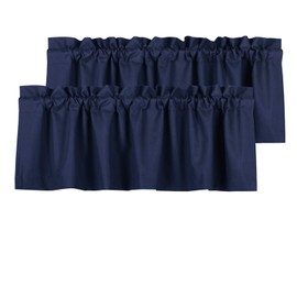 Valea Home Blackout Valance Curtains Waterproof Soft Rod Pocket Valance for Kitchen and Bathroom Window Room Darkening Valances for Bedroom, 2 Panels, 52 inch x 18 inch, Navy Blue