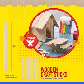 Hygloss Natural Wood Craft Sticks – 4.5-Inch - 150 Count - Smooth and Splinter-Free Jumbo Popsicle Sticks Ideal for Ice Cream Pop Sticks, Treats, DIY Projects, Crafting, Games, Home and School Use